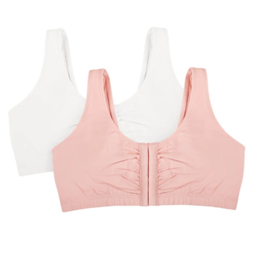 Fruit of The Loom Women's Comfort Front Close Cotton Sports Bra, 2 Pack (38)